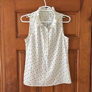 J.CREW ruffle neck sleeveless top size 2 ivory with black polka dots
